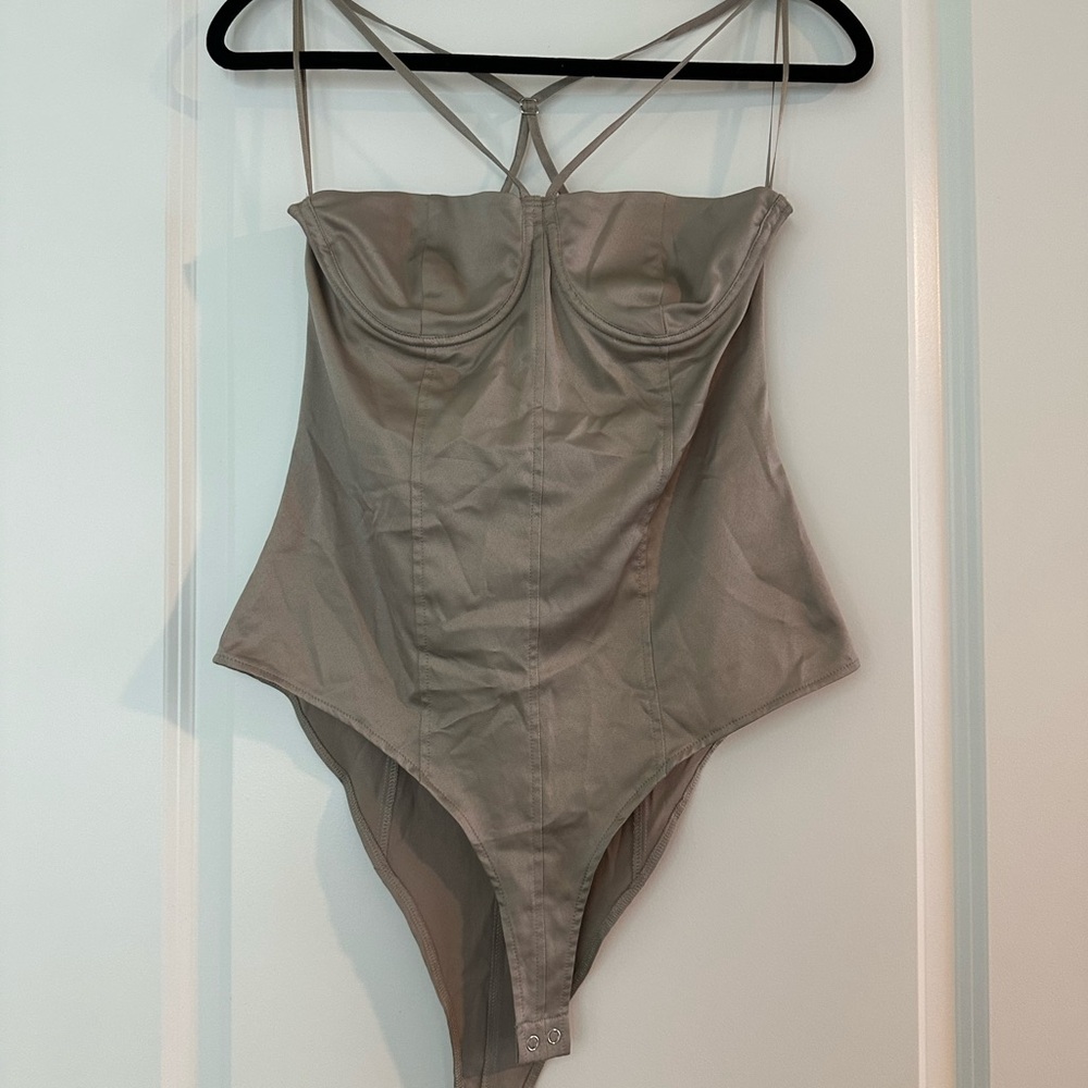 Zara Satin Bustier Bodysuit in Taupe